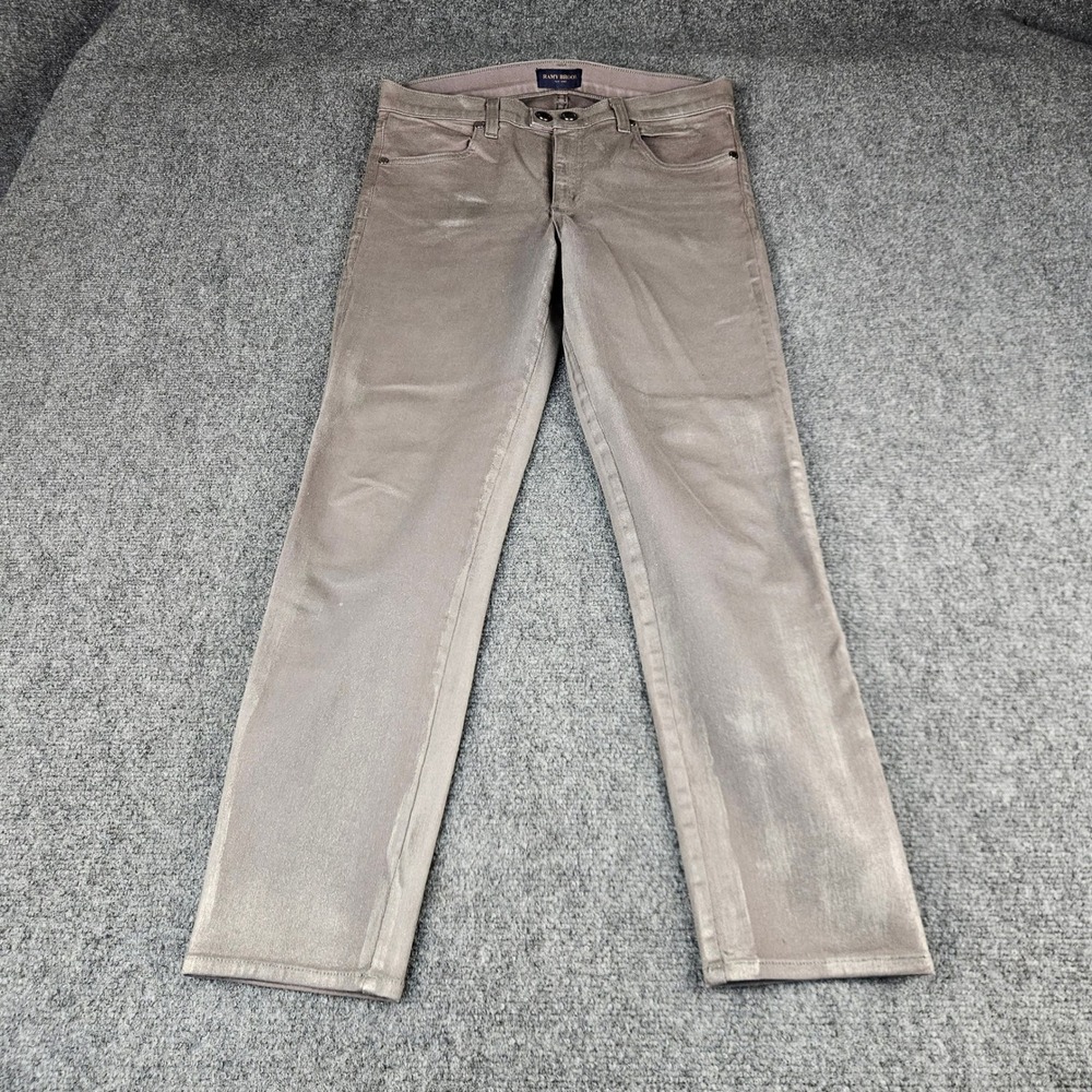 Ramy Brook Womens Metallic Coated Jeans Grey Taupe Slim Straight Size 30‎ USA